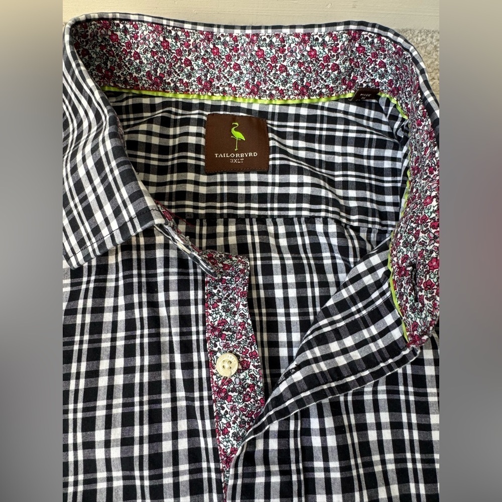 Tailorbyrd Long Sleeves Button Up Shirt Black & White Plaid Cotton Size 3XLT - Picture 2 of 8